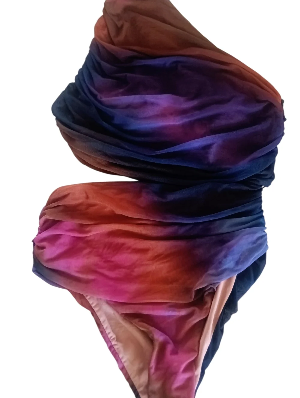 Zara Printed Tulle Swimsuit Asymmetric Neckline Ruched Fabric Size S NWT - Picture 5 of 8